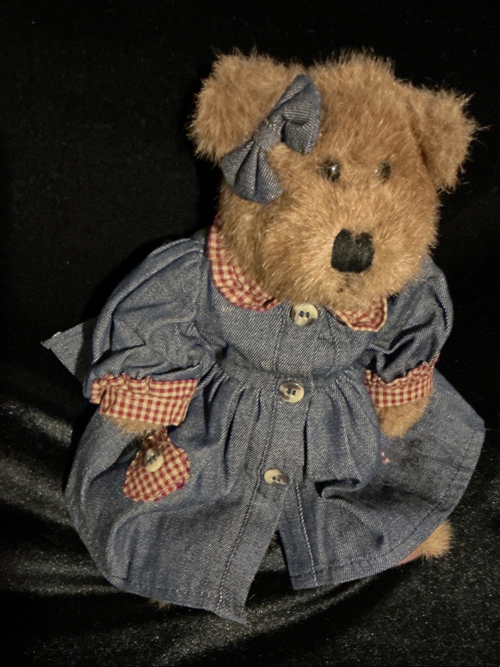 Boyds Bear Plush Brown Teddy Bear in Blue Dress